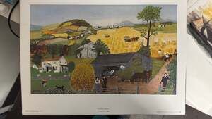 Grandma Moses In Harvest Time Vintage 1947 Color Lithograph Print